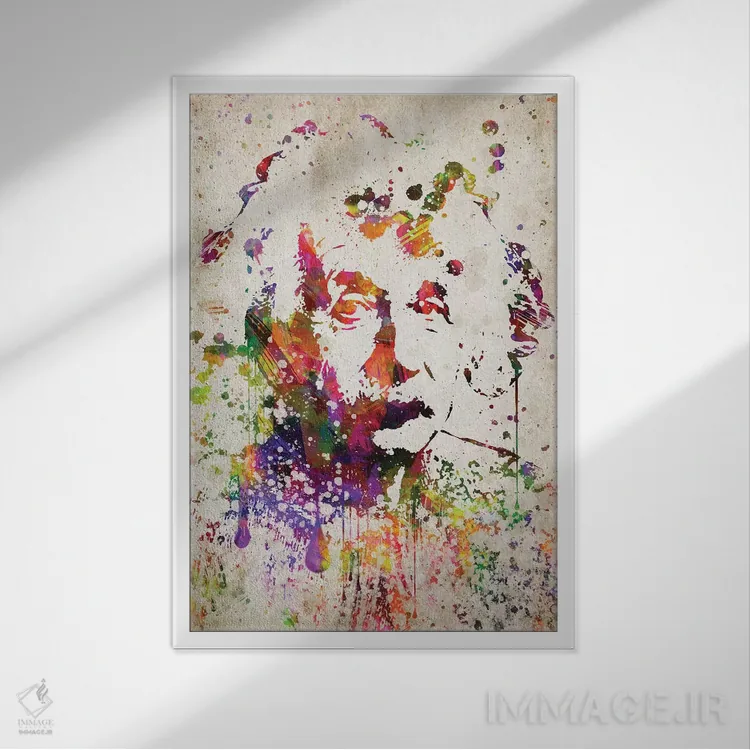 تابلو آلبرت اینشتین اثر پیکسل کهنه (استودیو/نام هنری) - نمای قابدار سفید