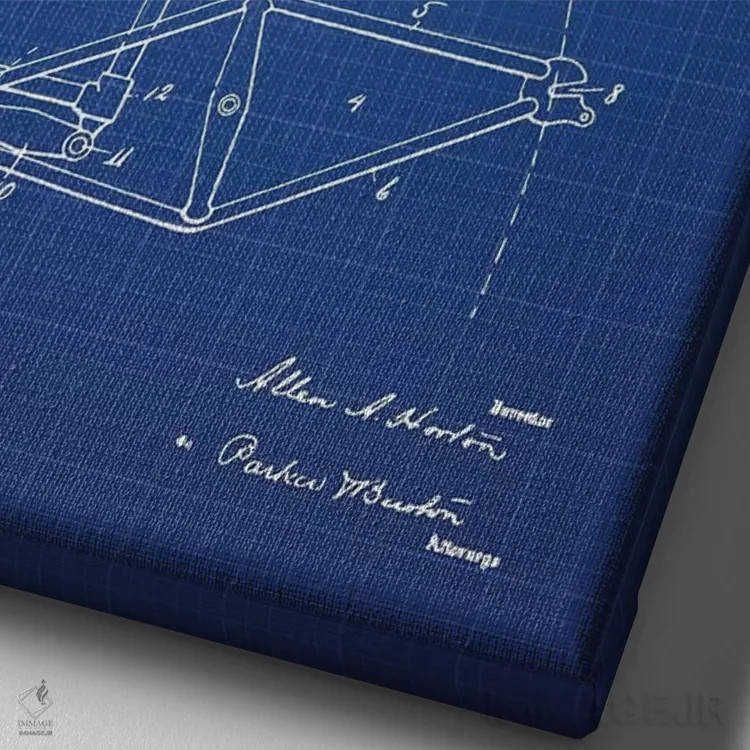 تابلو طرح ثبت اختراع شاسی موتورسیکلت آلن ای. هورتون (شبکه آبی) اثر پیکسل کهنه (استودیو/نام هنری) - نمای نزدیک بافت بوم