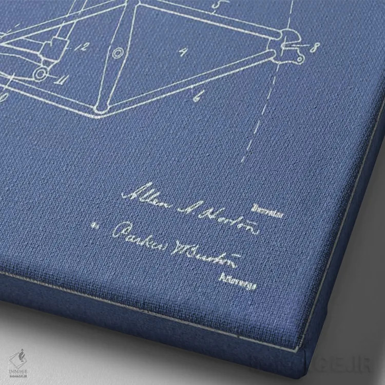 تابلو طرح ثبت اختراع شاسی موتورسیکلت آلن ای. هورتون (آبی روشن) اثر پیکسل کهنه (استودیو/نام هنری) - نمای نزدیک بافت بوم