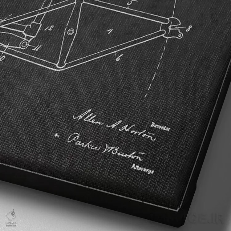 تابلو طرح ثبت اختراع شاسی موتورسیکلت آلن ای. هورتون (زغالی) اثر پیکسل کهنه (استودیو/نام هنری) - نمای نزدیک بافت بوم