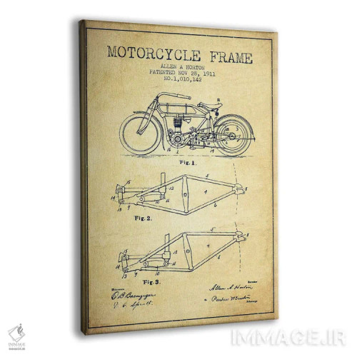 تابلو طرح ثبت اختراع شاسی موتورسیکلت آلن ای. هورتون (وینتیج/قدیمی) اثر پیکسل کهنه (استودیو/نام هنری) - نمای پرسپکتیو محصول