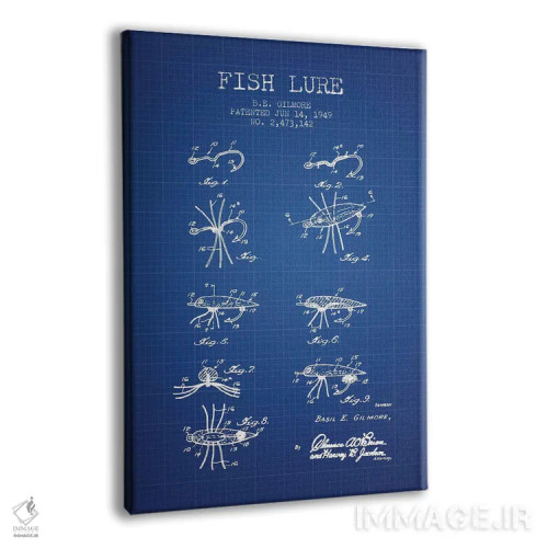 تابلو طرح ثبت اختراع طعمه ماهیگیری بی. ای. گیلمور (شبکه آبی) اثر پیکسل کهنه (استودیو/نام هنری) - نمای پرسپکتیو محصول