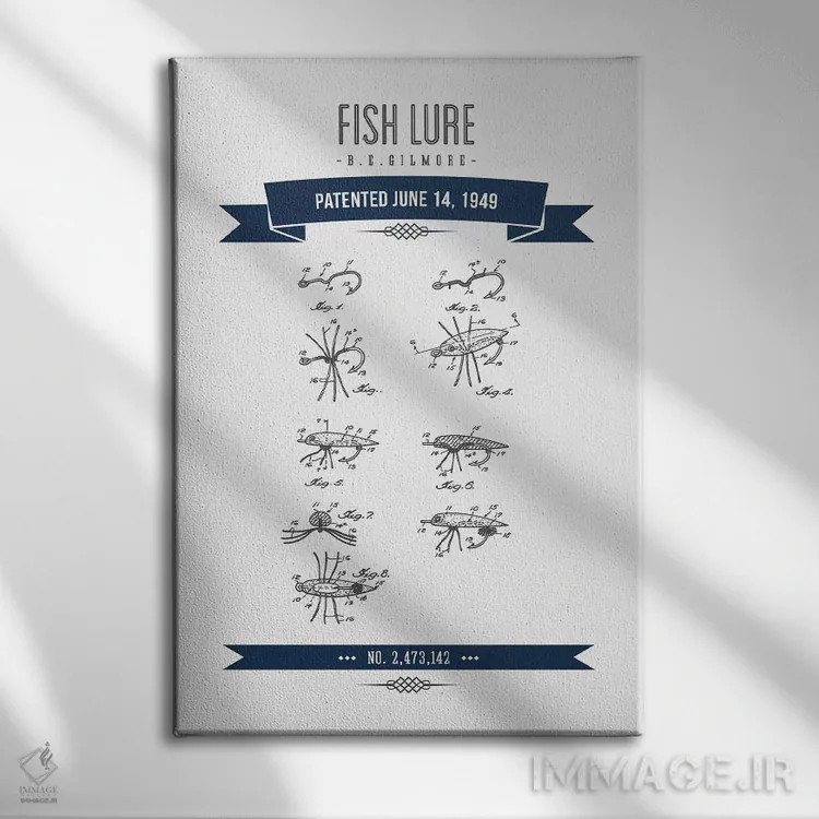 تابلو طرح ثبت اختراع طعمه ماهیگیری بی. ای. گیلمور (سرمهای) اثر پیکسل کهنه (استودیو/نام هنری) - نمای روبهرو روی دیوار