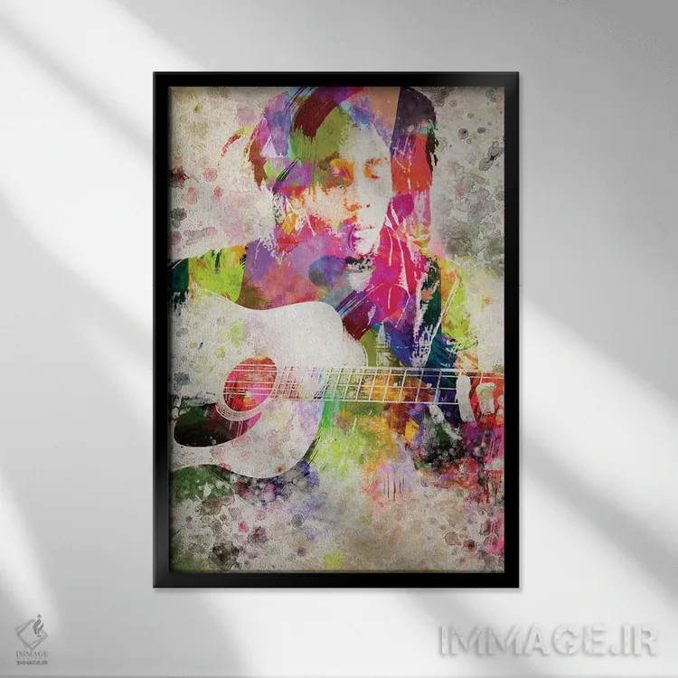 تابلو باب مارلی اثر پیکسل کهنه (استودیو/نام هنری) - نمای قابدار مشکی