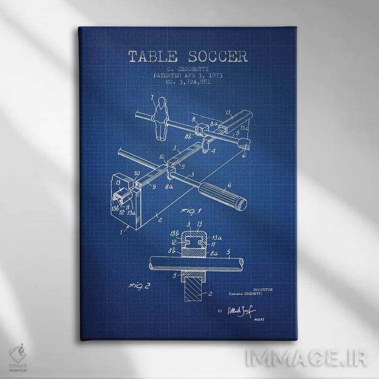 تابلو طرح اختراع فوتبال رومیزی سی. چکتی (شبکه آبی) اثر پیکسل کهنه (استودیو/نام هنری) - نمای روبهرو روی دیوار