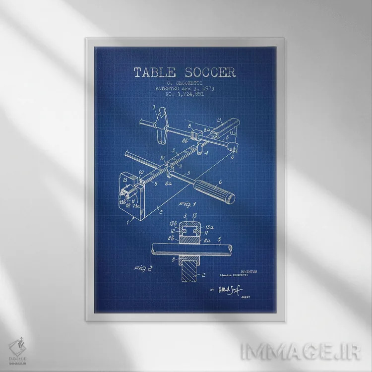 تابلو طرح اختراع فوتبال رومیزی سی. چکتی (شبکه آبی) اثر پیکسل کهنه (استودیو/نام هنری) - نمای قابدار سفید