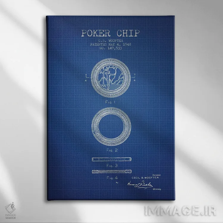 تابلو طرح اختراع چیپ پوکر سی.بی. ووفر (شبکه آبی) اثر پیکسل کهنه (استودیو/نام هنری) - نمای روبهرو روی دیوار