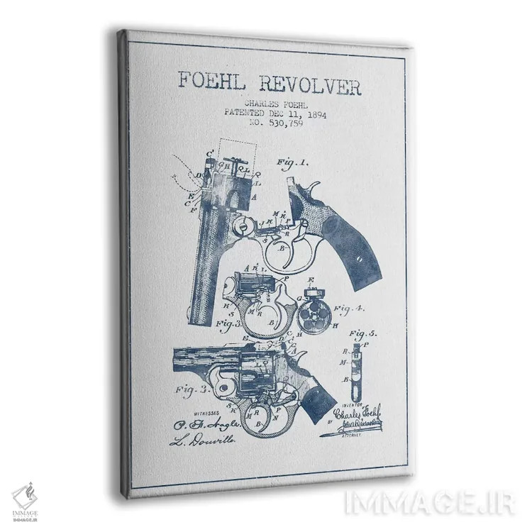 تابلو طرح اختراع هفتتیر چارلز فوئل (جوهر) اثر پیکسل کهنه (استودیو/نام هنری) - نمای پرسپکتیو محصول