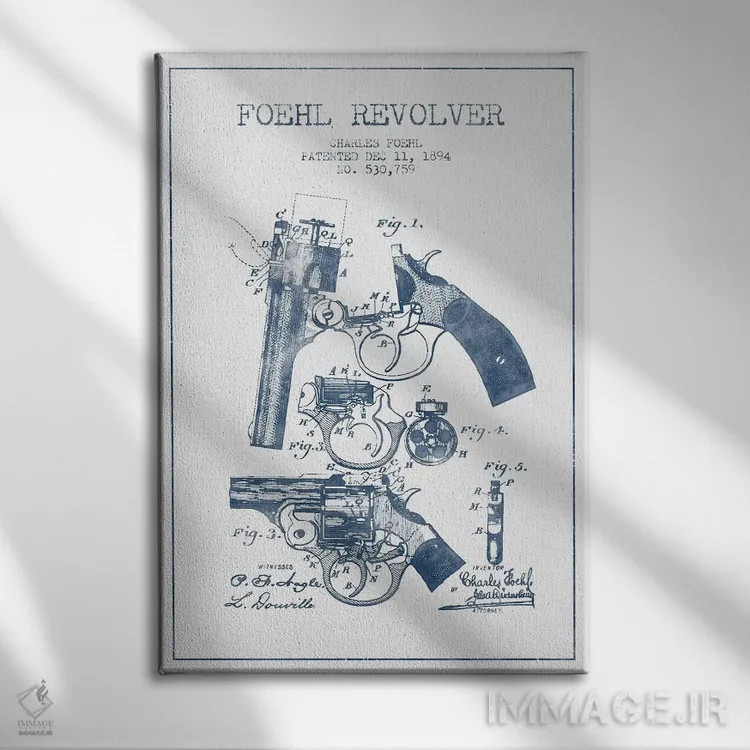 تابلو طرح اختراع هفتتیر چارلز فوئل (جوهر) اثر پیکسل کهنه (استودیو/نام هنری) - نمای روبهرو روی دیوار