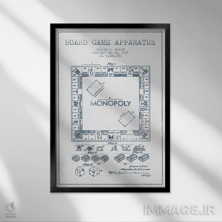 تابلو طرح اختراع بازی مونوپولی چارلز بی. دارو (جوهر) اثر پیکسل کهنه (استودیو/نام هنری) - نمای قابدار مشکی