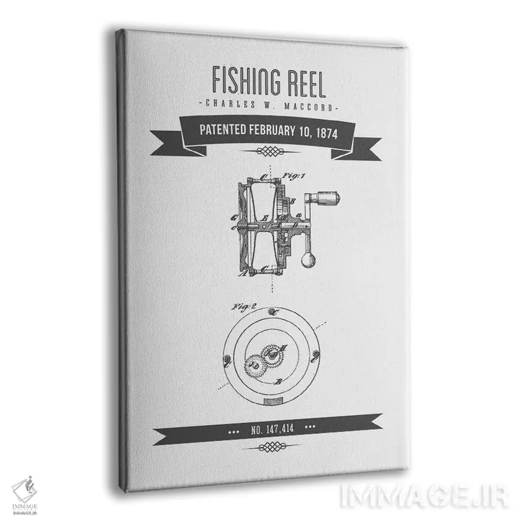 تابلو طرح پتنت قدیمی چرخ ماهیگیری چارلز دابلیو. مک‌کورد (ذغالی) اثر پیکسل کهنه (استودیو/نام هنری) - نمای پرسپکتیو محصول