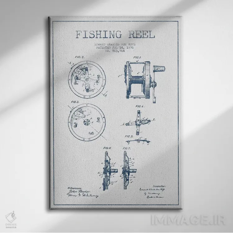 تابلو طرح پتنت چرخ ماهیگیری ای.سی. فوم هوفه (با جوهر) اثر پیکسل کهنه (استودیو/نام هنری) - نمای روبهرو روی دیوار