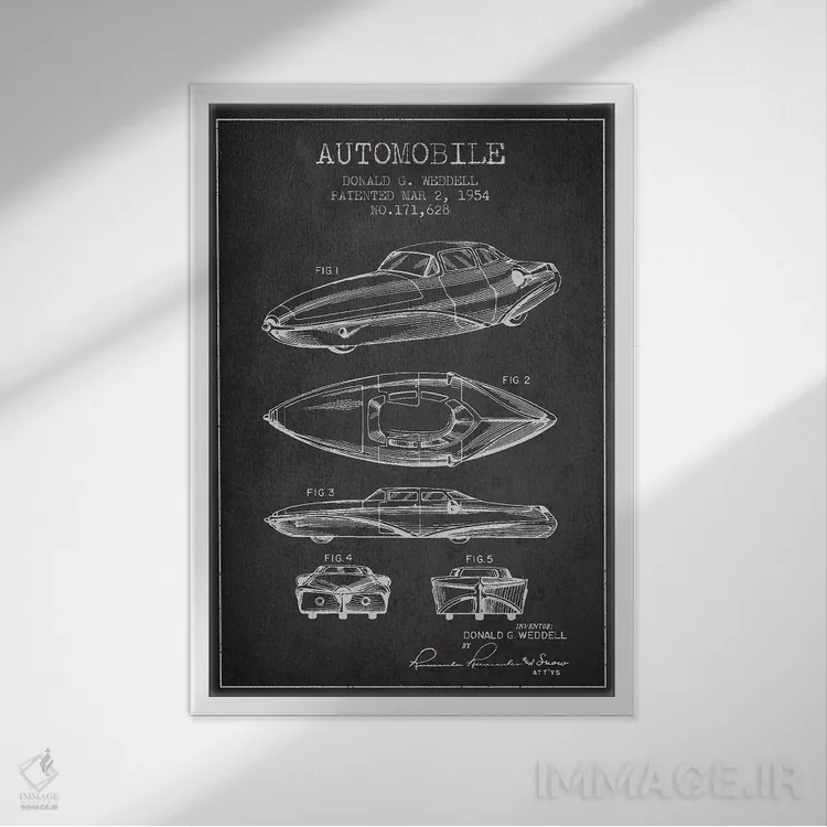 تابلو طرح پتنت خودرو دونالد جی. وددل (ذغالی) اثر پیکسل کهنه (استودیو/نام هنری) - نمای قابدار سفید