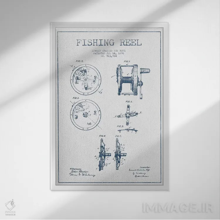 تابلو طرح پتنت چرخ ماهیگیری ای.سی. فوم هوفه (با جوهر) اثر پیکسل کهنه (استودیو/نام هنری) - نمای قابدار سفید