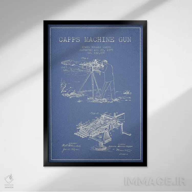 تابلو طرح پتنت مسلسل ای.ام. کپس (آبی روشن) II اثر پیکسل کهنه (استودیو/نام هنری) - نمای قابدار مشکی