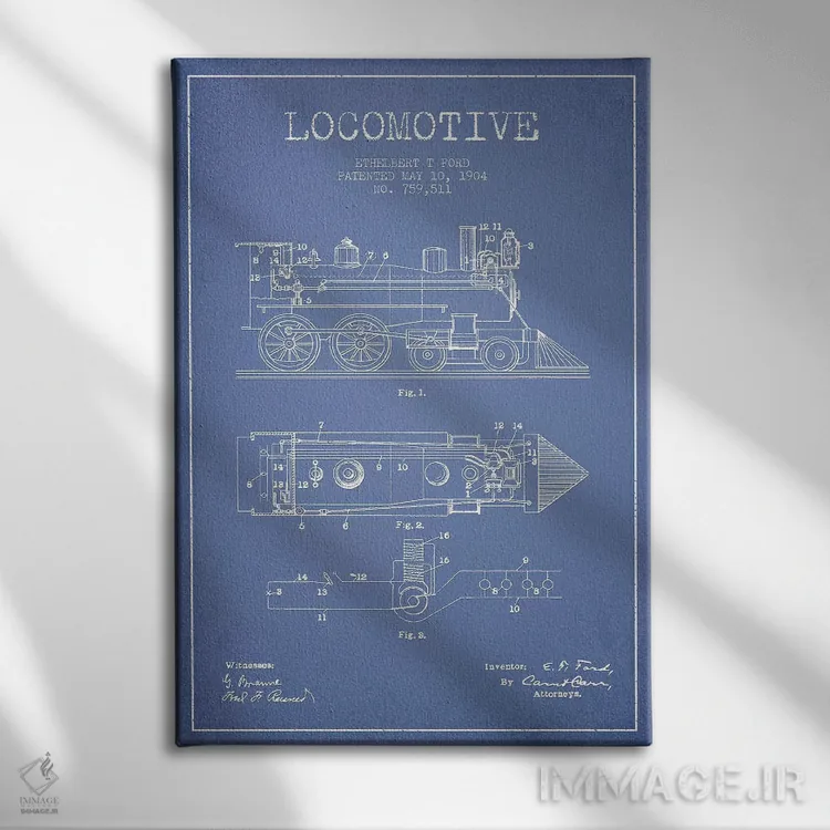 تابلو طرح الگو لوکوموتیو اتلبرت تی. فورد (آبی روشن) اثر پیکسل کهنه (استودیو/نام هنری) - نمای روبهرو روی دیوار