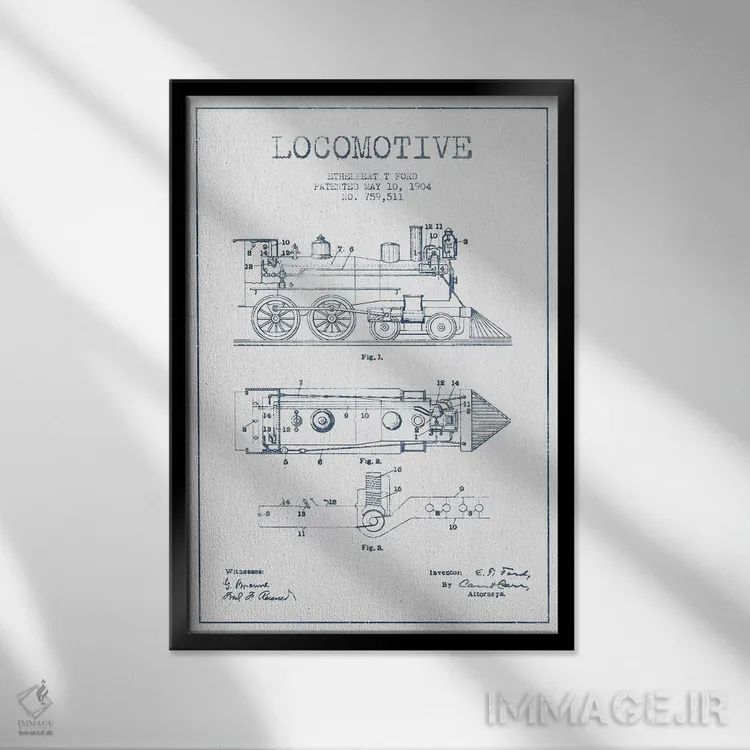 تابلو طرح الگو لوکوموتیو اتلبرت تی. فورد (با جوهر) اثر پیکسل کهنه (استودیو/نام هنری) - نمای قابدار مشکی