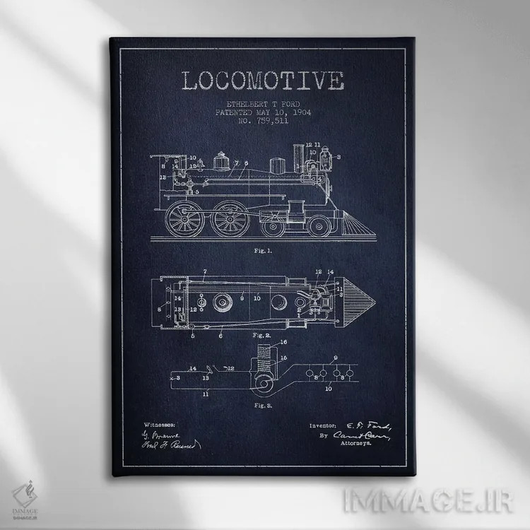 تابلو طرح الگو لوکوموتیو اتلبرت تی. فورد (آبی نفتی) اثر پیکسل کهنه (استودیو/نام هنری) - نمای روبهرو روی دیوار