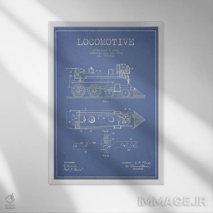 تابلو طرح الگو لوکوموتیو اتلبرت تی. فورد (آبی روشن) اثر پیکسل کهنه (استودیو/نام هنری) - نمای قابدار سفید