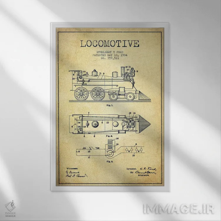 تابلو طرح الگو لوکوموتیو اتلبرت تی. فورد (طرح قدیمی) اثر پیکسل کهنه (استودیو/نام هنری) - نمای قابدار سفید
