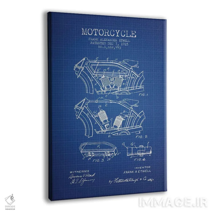 تابلو طرح پتنت موتورسیکلت فرانک آ. اتول (شبکه آبی) اثر پیکسل کهنه (استودیو/نام هنری) - نمای پرسپکتیو محصول