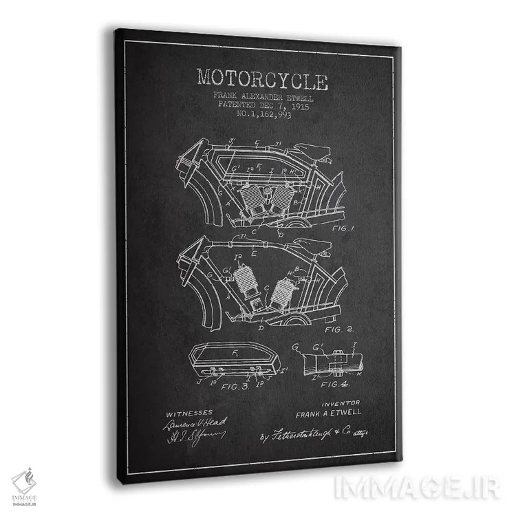 تابلو طرح پتنت موتورسیکلت فرانک آ. اتول (ذغالی) اثر پیکسل کهنه (استودیو/نام هنری) - نمای پرسپکتیو محصول