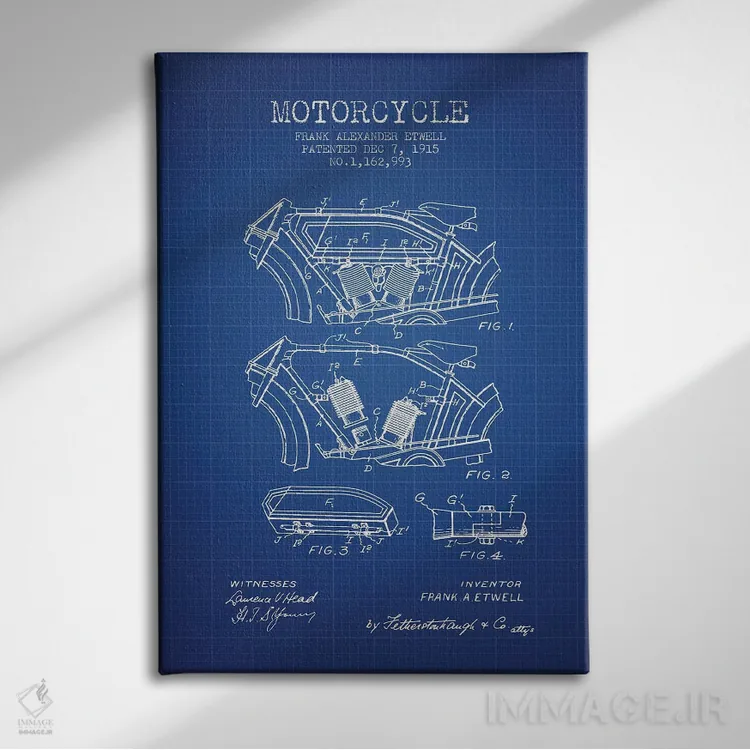 تابلو طرح پتنت موتورسیکلت فرانک آ. اتول (شبکه آبی) اثر پیکسل کهنه (استودیو/نام هنری) - نمای روبهرو روی دیوار