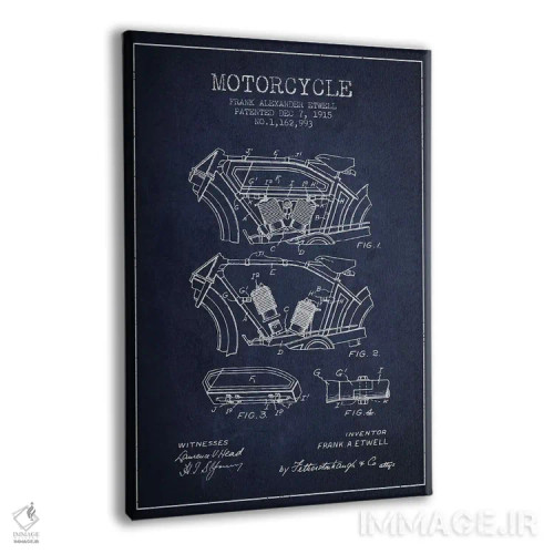 تابلو طرح پتنت موتورسیکلت فرانک آ. اتول (آبی نفتی) اثر پیکسل کهنه (استودیو/نام هنری) - نمای پرسپکتیو محصول