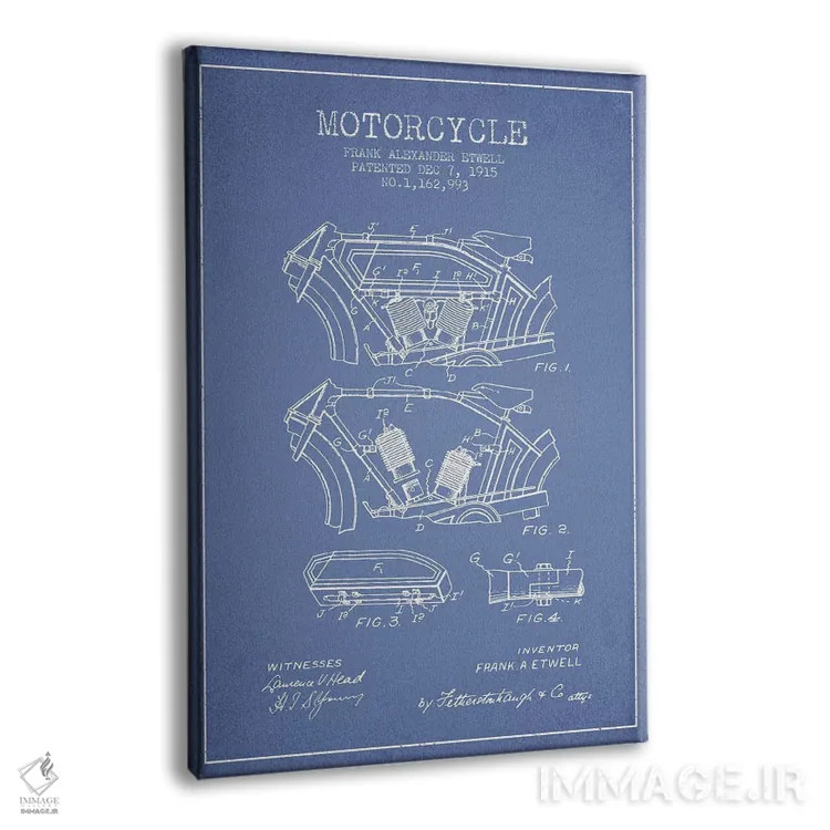 تابلو طرح پتنت موتورسیکلت فرانک آ. اتول (آبی روشن) اثر پیکسل کهنه (استودیو/نام هنری) - نمای پرسپکتیو محصول