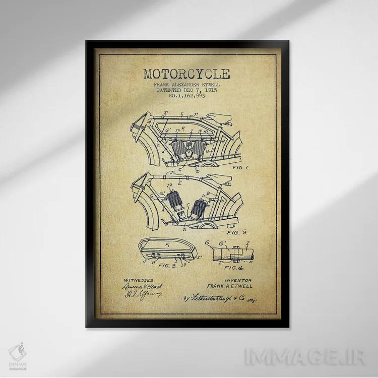 تابلو طرح پتنت موتورسیکلت فرانک آ. اتول (طرح قدیمی) اثر پیکسل کهنه (استودیو/نام هنری) - نمای قابدار مشکی