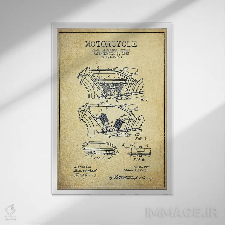 تابلو طرح پتنت موتورسیکلت فرانک آ. اتول (طرح قدیمی) اثر پیکسل کهنه (استودیو/نام هنری) - نمای قابدار سفید