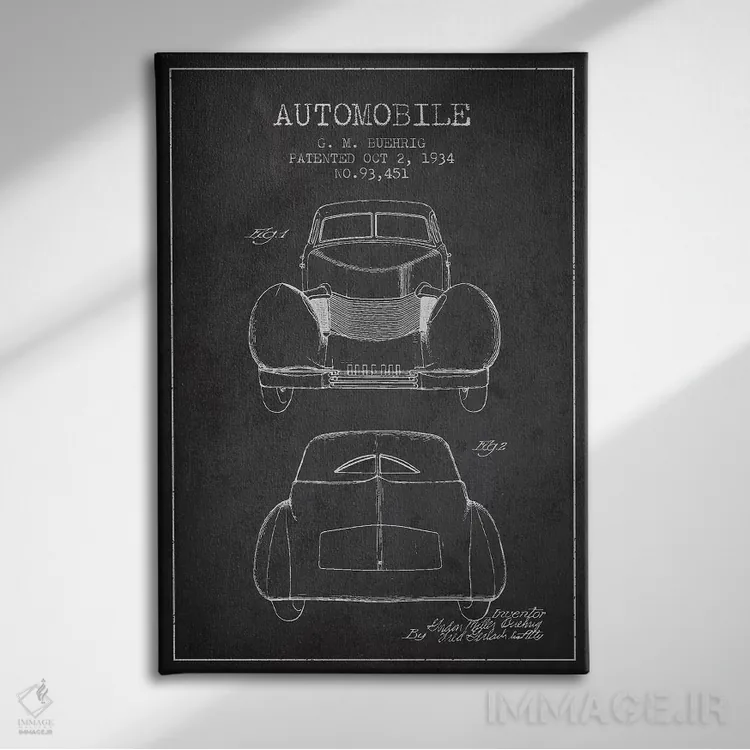 تابلو خودروی کورد جی.ام. بوریگ (ذغالی) II اثر پیکسل کهنه (استودیو/نام هنری) - نمای روبهرو روی دیوار