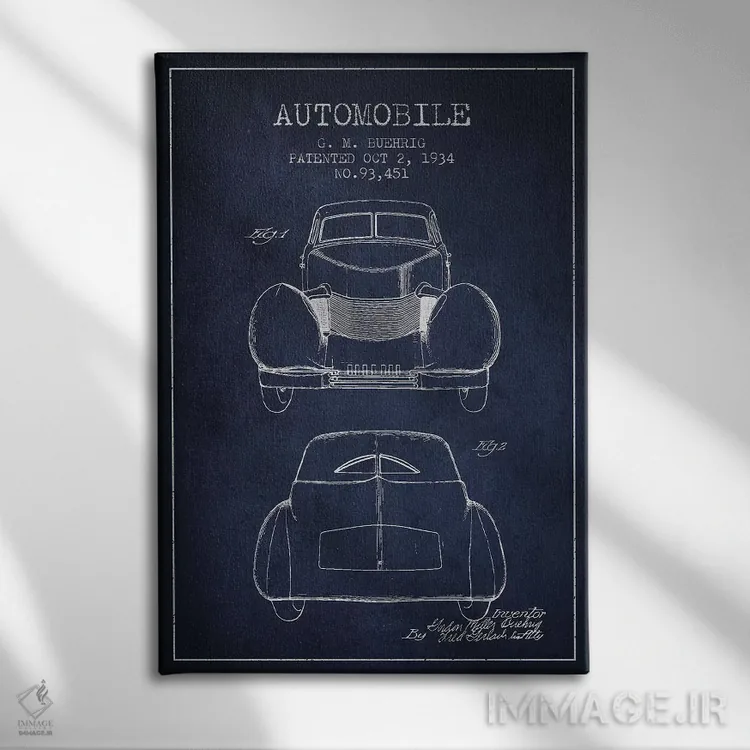 تابلو خودروی کورد جی.ام. بوریگ (آبی نفتی) II اثر پیکسل کهنه (استودیو/نام هنری) - نمای روبهرو روی دیوار