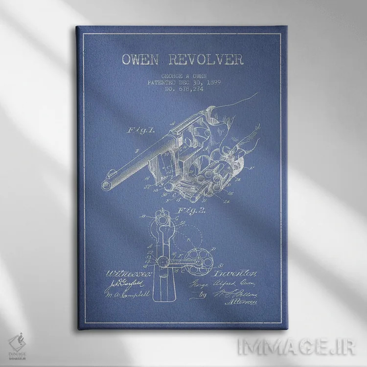 تابلو طرح پتنت رولور جورج آ. اوون (آبی روشن) اثر پیکسل کهنه (استودیو/نام هنری) - نمای روبهرو روی دیوار