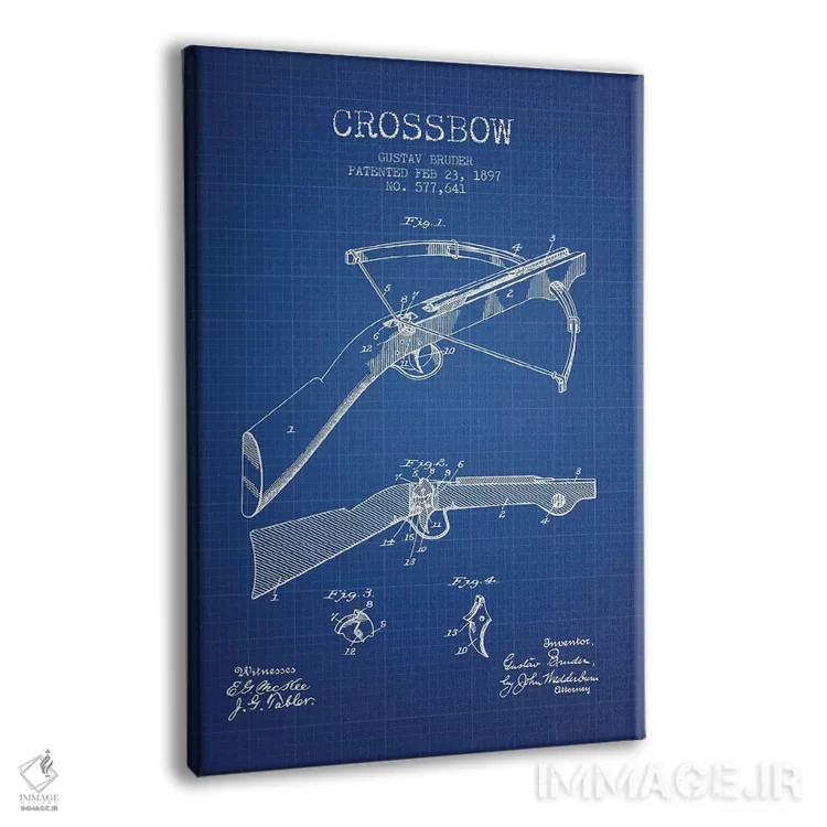 تابلو طرح اختراع کمان زنبورکی گوستاو برودر (شبکه آبی) اثر پیکسل کهنه (استودیو/نام هنری) - نمای پرسپکتیو محصول