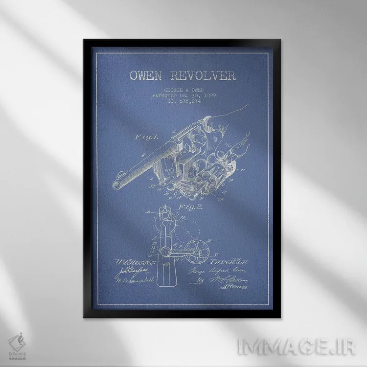 تابلو طرح پتنت رولور جورج آ. اوون (آبی روشن) اثر پیکسل کهنه (استودیو/نام هنری) - نمای قابدار مشکی