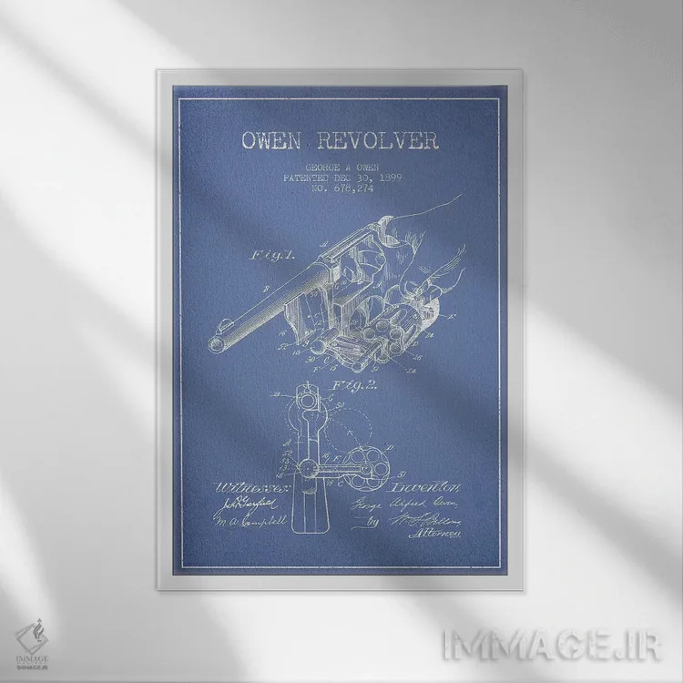 تابلو طرح پتنت رولور جورج آ. اوون (آبی روشن) اثر پیکسل کهنه (استودیو/نام هنری) - نمای قابدار سفید