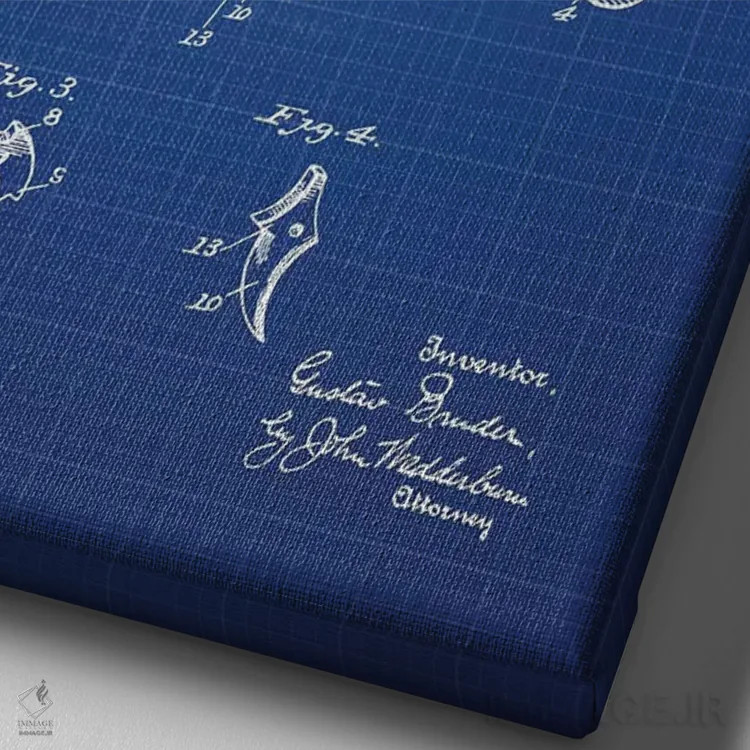 تابلو طرح اختراع کمان زنبورکی گوستاو برودر (شبکه آبی) اثر پیکسل کهنه (استودیو/نام هنری) - نمای نزدیک بافت بوم