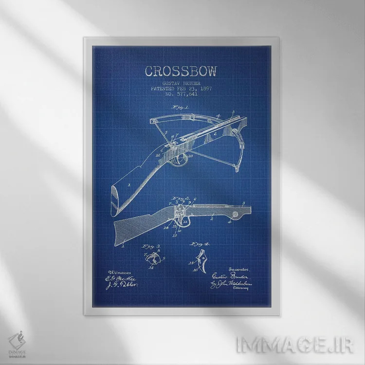 تابلو طرح اختراع کمان زنبورکی گوستاو برودر (شبکه آبی) اثر پیکسل کهنه (استودیو/نام هنری) - نمای قابدار سفید