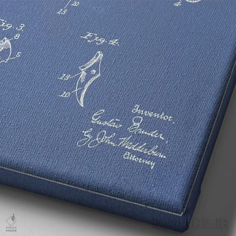 تابلو طرح اختراع کمان زنبورکی گوستاو برودر (آبی روشن) اثر پیکسل کهنه (استودیو/نام هنری) - نمای نزدیک بافت بوم