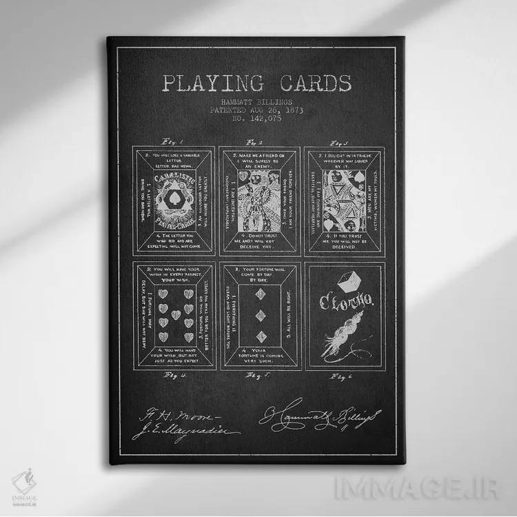 تابلو طرح اختراع کارت بازی همت بیلینگز (زغالسنگی) اثر پیکسل کهنه (استودیو/نام هنری) - نمای روبهرو روی دیوار