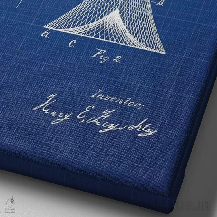 تابلو طرح اختراع تور ماهیگیری اچ.ای. فرایشلگ (شبکه آبی) اثر پیکسل کهنه (استودیو/نام هنری) - نمای نزدیک بافت بوم