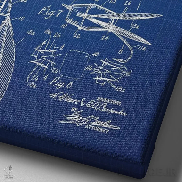 تابلو et al. Fishing Lure Patent Sketch (Blue Grid),طرح اختراع طعمه ماهیگیری اچ.جی. گیر و همکاران (شبکه آبی) اثر پیکسل کهنه (استودیو/نام هنری) - نمای نزدیک بافت بوم