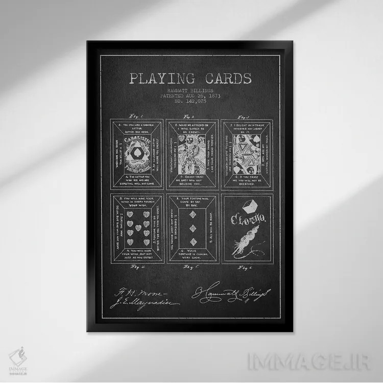تابلو طرح اختراع کارت بازی همت بیلینگز (زغالسنگی) اثر پیکسل کهنه (استودیو/نام هنری) - نمای قابدار مشکی