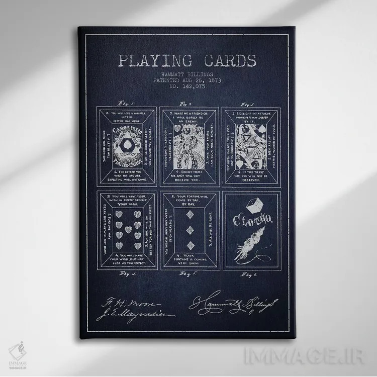 تابلو طرح اختراع کارت بازی همت بیلینگز (آبی سیر) اثر پیکسل کهنه (استودیو/نام هنری) - نمای روبهرو روی دیوار
