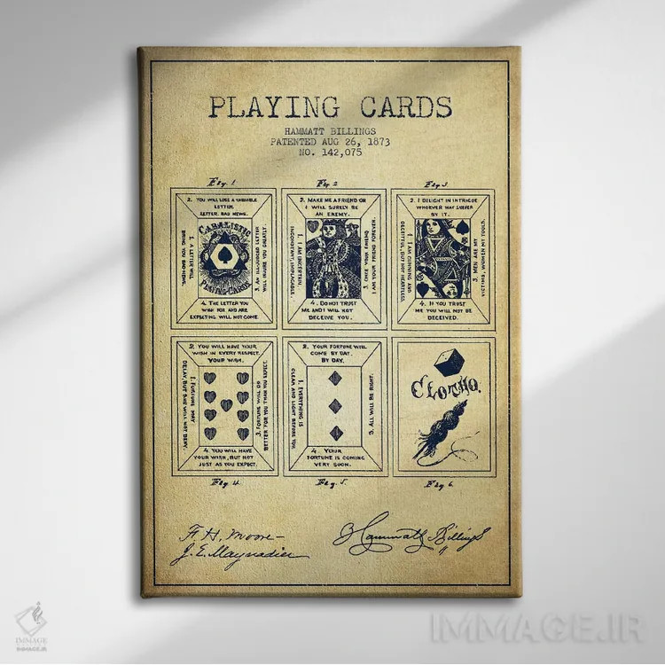 تابلو طرح قدیمی اختراع کارت بازی همت بیلینگز اثر پیکسل کهنه (استودیو/نام هنری) - نمای روبهرو روی دیوار