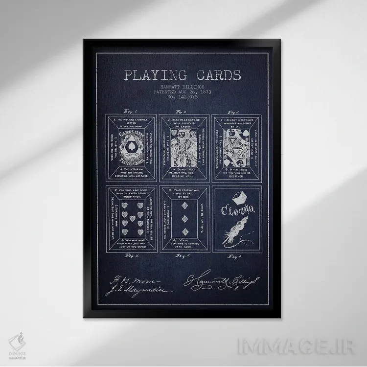 تابلو طرح اختراع کارت بازی همت بیلینگز (آبی سیر) اثر پیکسل کهنه (استودیو/نام هنری) - نمای قابدار مشکی