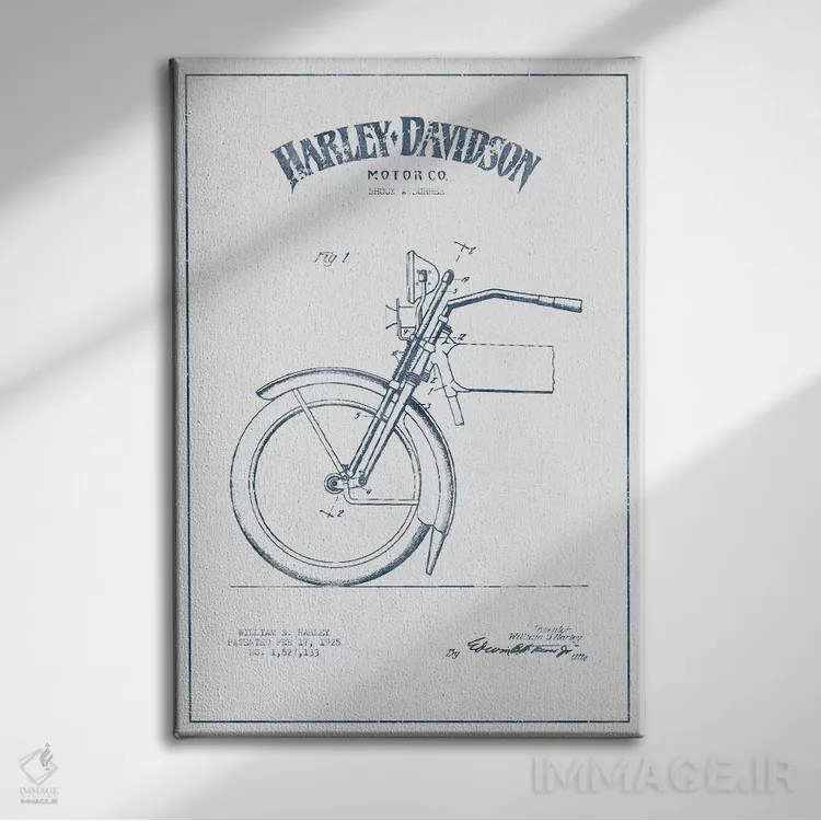 تابلو موتورسیکلتهای هارلی-دیویدسون (جوهر) ۲ اثر پیکسل کهنه (استودیو/نام هنری) - نمای روبهرو روی دیوار