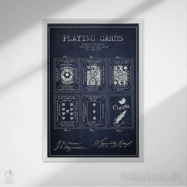 تابلو طرح اختراع کارت بازی همت بیلینگز (آبی سیر) اثر پیکسل کهنه (استودیو/نام هنری) - نمای قابدار سفید