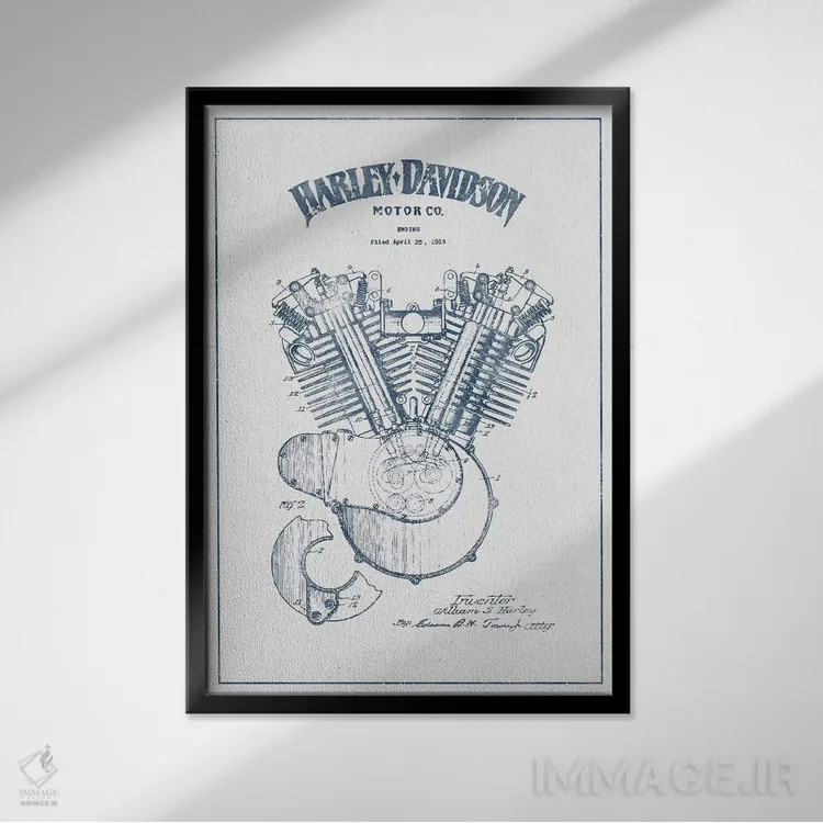 تابلو موتورسیکلتهای هارلی-دیویدسون (جوهر) ۱ اثر پیکسل کهنه (استودیو/نام هنری) - نمای قابدار مشکی